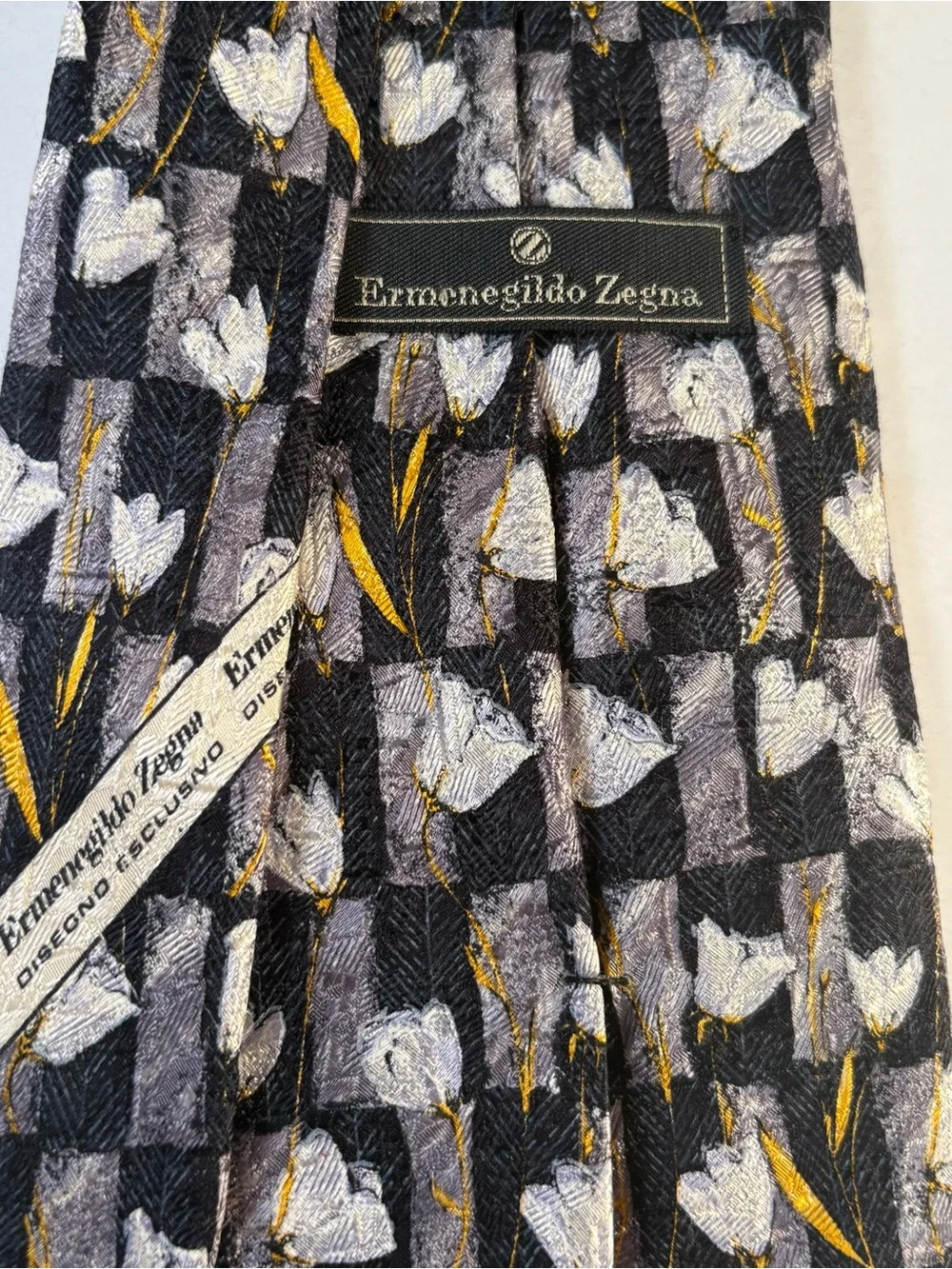 Lot Of 2 Ermenegildo Zegna Silk Ties Black Floral Tulip Carnation Luxury Italy